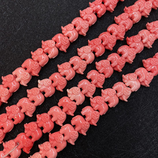 Picture of 10 PCs Coral ( Synthetic ) Beads For DIY Charm Jewelry Making Elephant Animal Reddish Orange About 15mm Dia.