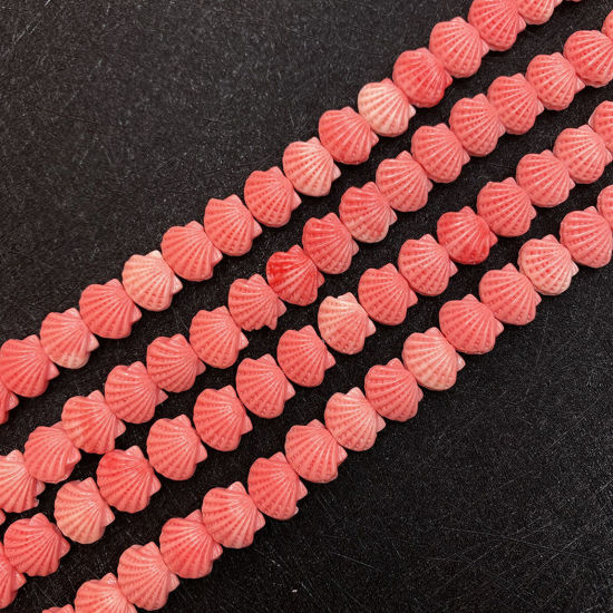 10 個 サンゴ ( 合成 ) ビーズ ペンダント チャーム DIY 手作り ハンドメイド ジュエリー アクセサリーを作る ホタテ貝 赤橙色 約 12mm 直径、 の画像