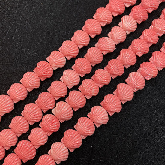 Picture of 10 PCs Coral ( Synthetic ) Beads For DIY Charm Jewelry Making Scallop Reddish Orange About 15mm Dia.
