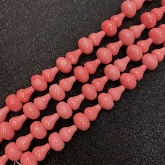 Picture of 10 PCs Coral ( Synthetic ) Beads For DIY Charm Jewelry Making Calabash Reddish Orange About 12mm x 20mm