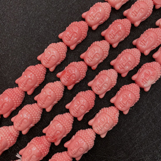 Picture of 10 PCs Coral ( Synthetic ) Beads For DIY Charm Jewelry Making Buddha Reddish Orange About 23mm Dia.