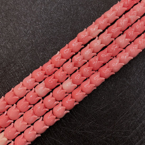 Picture of 10 PCs Coral ( Synthetic ) Beads For DIY Charm Jewelry Making Flower Reddish Orange About 8mm Dia.