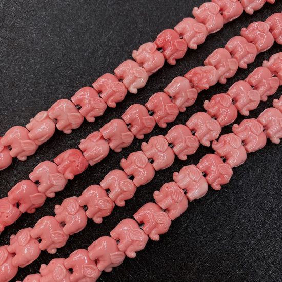 Picture of 10 PCs Coral ( Synthetic ) Beads For DIY Charm Jewelry Making Elephant Animal Reddish Orange About 11mm x 16mm