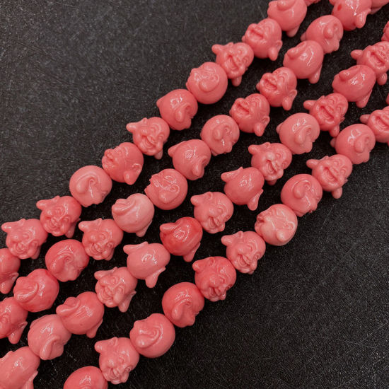 Picture of 10 PCs Coral ( Synthetic ) Beads For DIY Charm Jewelry Making Buddha Reddish Orange About 12mm Dia.