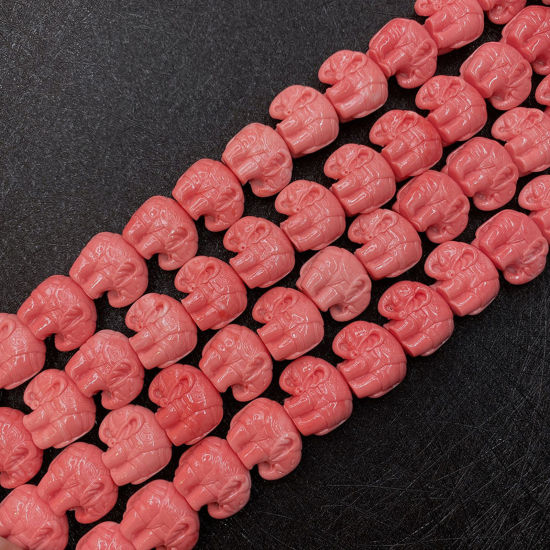 Picture of 10 PCs Coral ( Synthetic ) Beads For DIY Charm Jewelry Making Elephant Animal Reddish Orange About 17mm x 20mm