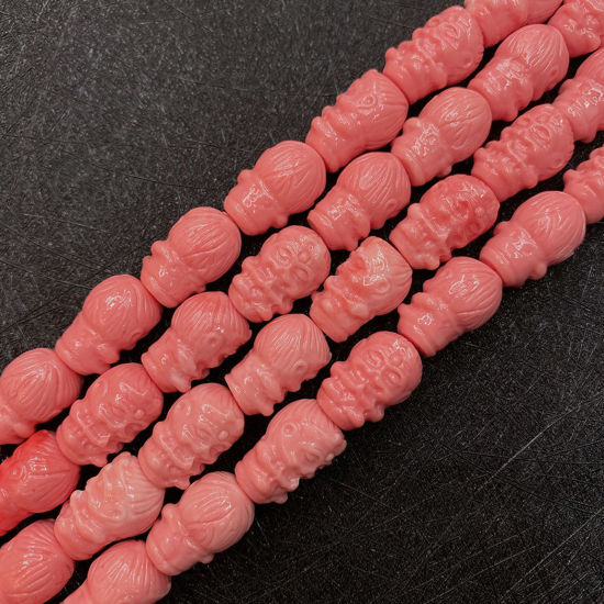 Picture of 10 PCs Coral ( Synthetic ) Beads For DIY Charm Jewelry Making Monkey Animal Reddish Orange About 10mm x 16mm