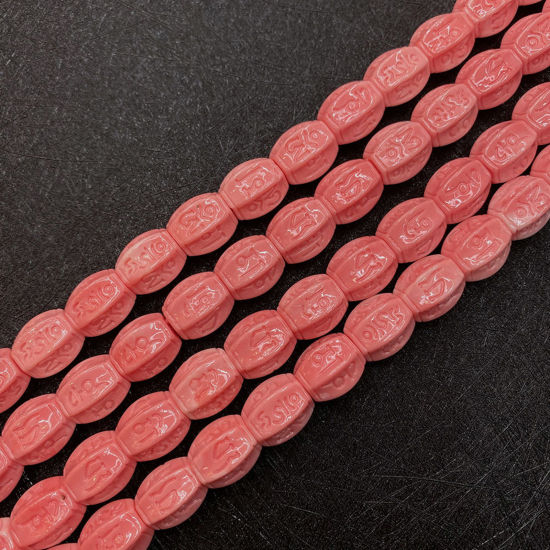 Picture of 10 PCs Coral ( Synthetic ) Beads For DIY Charm Jewelry Making Hexagonal Column Reddish Orange About 12mm x 13mm