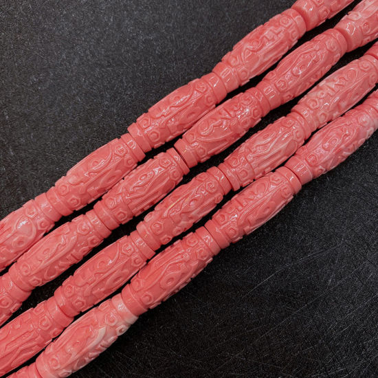 Picture of 10 PCs Coral ( Synthetic ) Beads For DIY Charm Jewelry Making Cylinder Reddish Orange About 35mm x 13mm