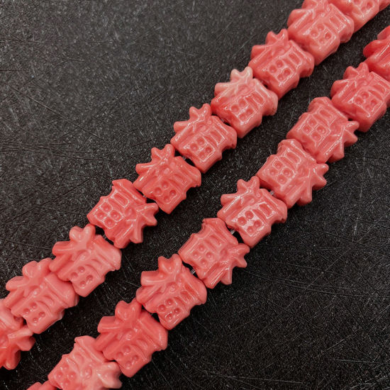 Bild von 10 Stück Koralle ( Synthetisch ) Perlen für die Herstellung von DIY-Charme-Schmuck Chinesische Schriftzeichen "Glück wünschen" Lachsfarben ca. 12mm D.