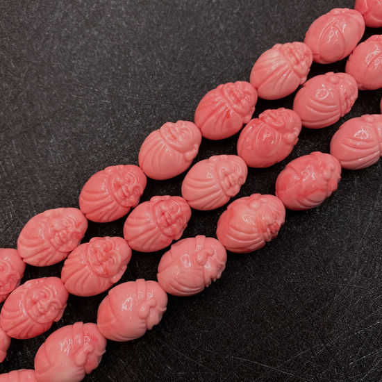 Picture of 10 PCs Coral ( Synthetic ) Beads For DIY Charm Jewelry Making Buddha Reddish Orange About 20mm Dia.