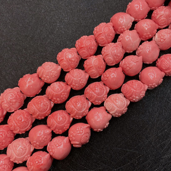 Picture of 10 PCs Coral ( Synthetic ) Beads For DIY Charm Jewelry Making Cat Animal Reddish Orange About 18mm Dia.