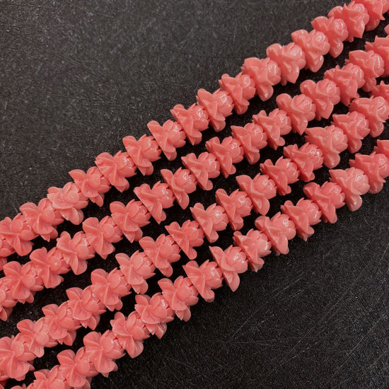 Picture of 10 PCs Coral ( Synthetic ) Beads For DIY Charm Jewelry Making Lotus Flower Reddish Orange About 19mm Dia.