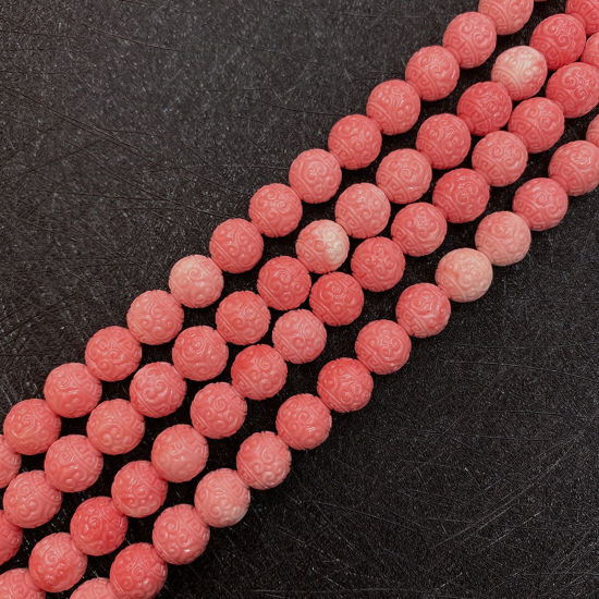 Picture of 10 PCs Coral ( Synthetic ) Beads For DIY Charm Jewelry Making Ball Reddish Orange About 8mm Dia.
