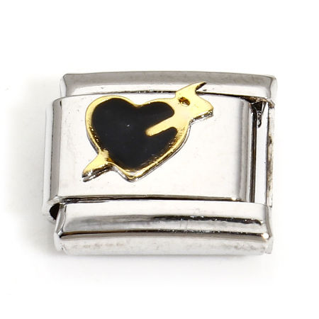 Bild von 1 Stück 304 Edelstahl Charm-Armband mit italienischen Gliedern zur Herstellung von DIY-Schmuck Silberfarbe Schwarz Rechteck Amors Pfeil 10mm x 9mm
