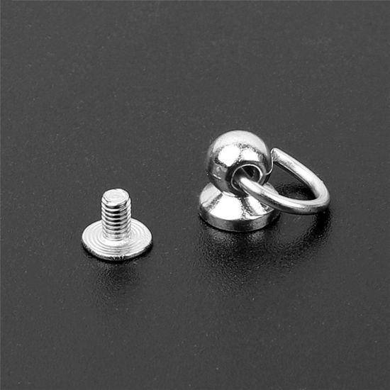 Picture of 10 Sets Alloy DIY Bag Purse Accessories Round Head Rivet Studs with Pull Ring Buckle Assortment Kit for Diy Purse Wallet Phone Case Handbag Rivet Studs Keychain Silver Color Pacifier 15mm x 10mm