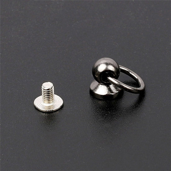 Picture of 10 Sets Alloy DIY Bag Purse Accessories Round Head Rivet Studs with Pull Ring Buckle Assortment Kit for Diy Purse Wallet Phone Case Handbag Rivet Studs Keychain Gunmetal Pacifier 15mm x 10mm
