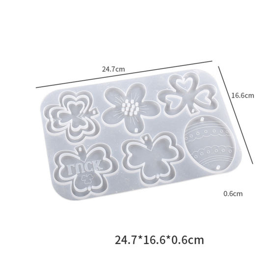 Image de 1 Pièce Moule en Silicone pour Porte-clés Bijoux de Collier Boucle d'Oreille Pendentif en Silicone Œuf de Pâques Fleurs Blanc 24.7cm x 16.5cm