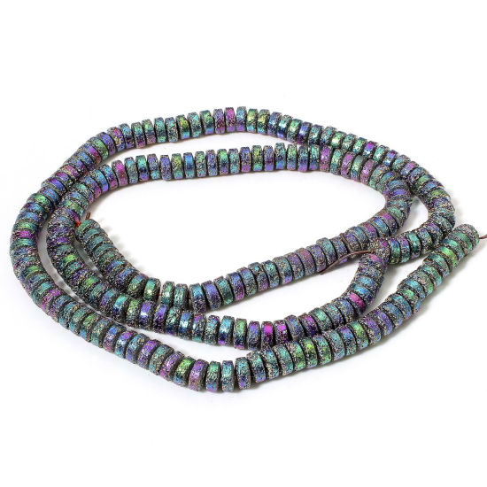 Picture of 1 Strand (Approx 98 PCs/Strand) Hematite ( Natural ) Beads For DIY Jewelry Making Wheel Rainbow Color Plated Metallic About 9mm Dia, Hole: Approx 1.2mm, 40cm(15 6/8") long