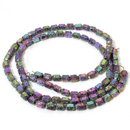 Picture of 1 Strand (Approx 48 PCs/Strand) Hematite ( Natural ) Beads For DIY Jewelry Making Polygon Rainbow Color Plated Metallic About 8.5mm x 6mm, Hole: Approx 0.8mm, 40cm(15 6/8") long