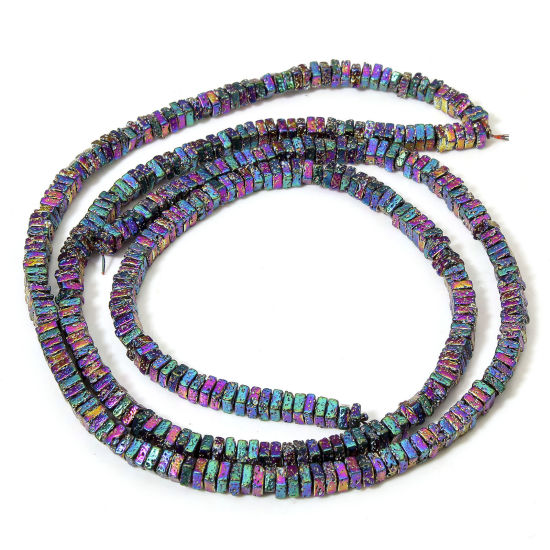 Picture of 1 Strand (Approx 180 PCs/Strand) Hematite ( Natural ) Beads For DIY Jewelry Making Square Rainbow Color Plated Metallic About 4.5mm x 4.5mm, Hole: Approx 0.8mm, 40cm(15 6/8") long