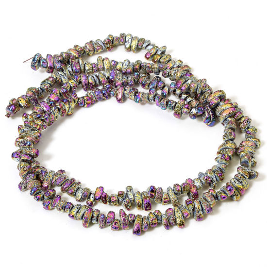 Picture of 1 Strand (Approx 125 - 115 PCs/Strand) Hematite ( Natural ) Beads For DIY Jewelry Making Irregular Rainbow Color Plated Metallic About 10x6mm - 5x4mm, Hole: Approx 0.8mm, 40cm(15 6/8") long