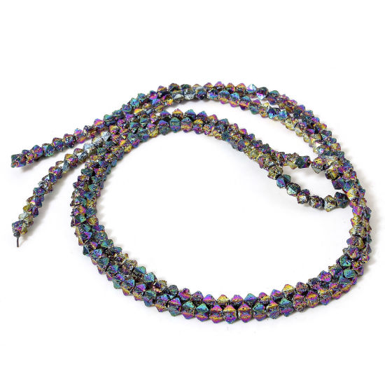 Picture of 1 Strand (Approx 110 PCs/Strand) Hematite ( Natural ) Beads For DIY Jewelry Making Quadrilateral Rainbow Color Plated Metallic About 5mm x 5mm, Hole: Approx 0.8mm, 40cm(15 6/8") long