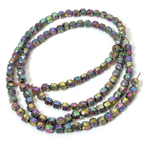 Picture of 1 Strand (Approx 62 PCs/Strand) Hematite ( Natural ) Beads For DIY Jewelry Making Polygon Rainbow Color Plated Metallic About 7mm x 6mm, Hole: Approx 0.8mm, 40cm(15 6/8") long