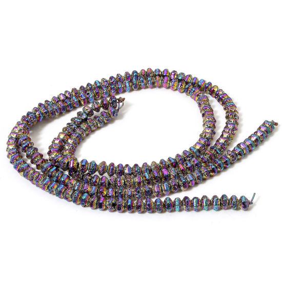 Picture of 1 Strand (Approx 100 PCs/Strand) Hematite ( Natural ) Beads For DIY Jewelry Making Flying Saucer Rainbow Color Plated Metallic About 6.5mm x 5.5mm, Hole: Approx 0.8mm, 40cm(15 6/8") long