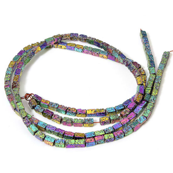 Picture of 1 Strand (Approx 64 PCs/Strand) Hematite ( Natural ) Beads For DIY Jewelry Making Rectangle Cuboid Rainbow Color Plated Metallic About 6mm x 4mm, Hole: Approx 0.8mm, 40cm(15 6/8") long