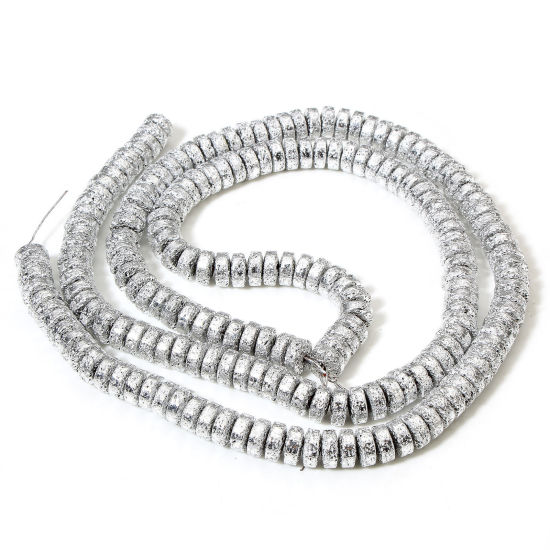 Picture of 1 Strand (Approx 98 PCs/Strand) Hematite ( Natural ) Beads For DIY Jewelry Making Wheel Silver Plated Metallic About 9mm Dia, Hole: Approx 1.2mm, 40cm(15 6/8") long