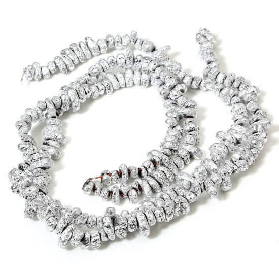 Picture of 1 Strand (Approx 125 - 115 PCs/Strand) Hematite ( Natural ) Beads For DIY Jewelry Making Irregular Silver Plated Metallic About 10x6mm - 5x4mm, Hole: Approx 0.8mm, 40cm(15 6/8") long