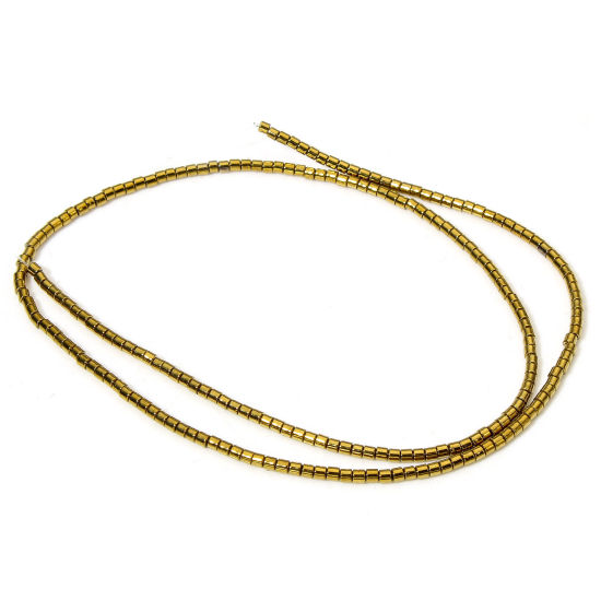 Bild von 1 Strang (ca. 210 Stück/Strang) Hämatit ( Natur ) Perlen für die Herstellung von DIY-Charme-Schmuck Zylinder Golden ca. 2mm x 2mm, Loch:ca. 0.6mm, 40cm lang