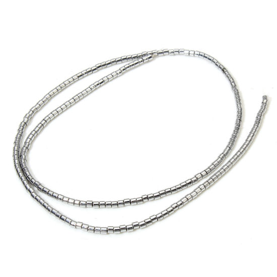 Bild von 1 Strang (ca. 210 Stück/Strang) Hämatit ( Natur ) Perlen für die Herstellung von DIY-Charme-Schmuck Zylinder Silberfarben ca. 2mm x 2mm, Loch:ca. 0.6mm, 40cm lang