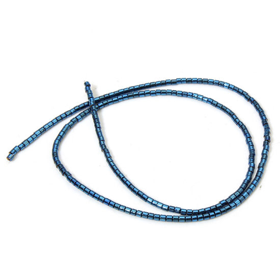 Bild von 1 Strang (ca. 210 Stück/Strang) Hämatit ( Natur ) Perlen für die Herstellung von DIY-Charme-Schmuck Zylinder Blau ca. 2mm x 2mm, Loch:ca. 0.6mm, 40cm lang
