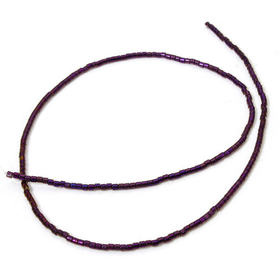 Bild von 1 Strang (ca. 210 Stück/Strang) Hämatit ( Natur ) Perlen für die Herstellung von DIY-Charme-Schmuck Zylinder Lila ca. 2mm x 2mm, Loch:ca. 0.6mm, 40cm lang