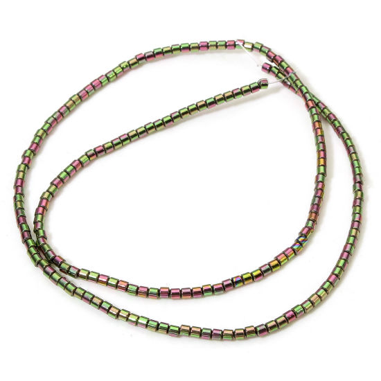 Bild von 1 Strang (ca. 200 Stück/Strang) Hämatit ( Natur ) Perlen für die Herstellung von DIY-Charme-Schmuck Zylinder Regenbogenfarbe Plattiert ca. 2mm x 2mm, Loch:ca. 0.6mm, 39cm lang