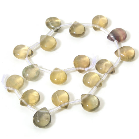 Picture of 1 Strand (Approx 17 PCs/Strand) (Grade A) Fluorite ( Natural ) Beads For DIY Jewelry Making Drop Amber About 12mm x 9mm, Hole: Approx 0.8mm, 20.5cm(8 1/8") long