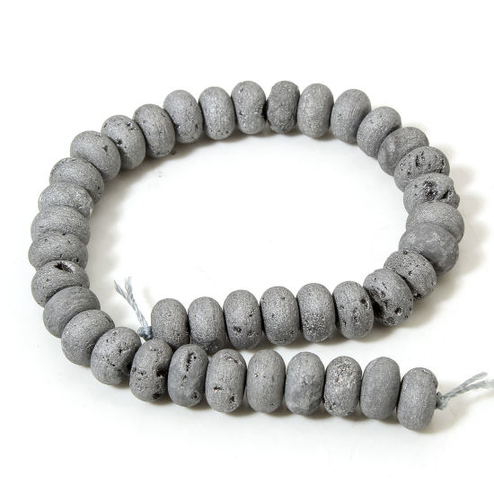 Picture of 1 Strand (Approx 39 PCs/Strand) (Grade A) Quartz Crystal ( Natural ) Loose Beads For DIY Jewelry Making Abacus French Gray About 8mm Dia., Hole: Approx 1mm, 20cm(7 7/8") long