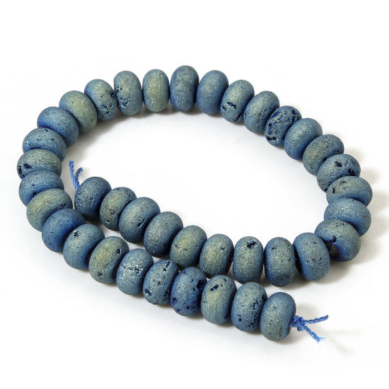 Picture of 1 Strand (Approx 39 PCs/Strand) (Grade A) Quartz Crystal ( Natural ) Loose Beads For DIY Jewelry Making Abacus Blue About 8mm Dia., Hole: Approx 1mm, 20cm(7 7/8") long