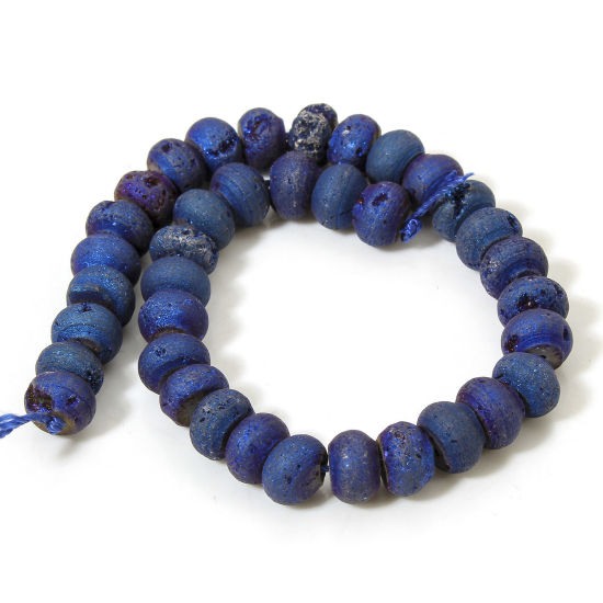 Picture of 1 Strand (Approx 39 PCs/Strand) (Grade A) Quartz Crystal ( Natural ) Loose Beads For DIY Jewelry Making Abacus Dark Blue About 8mm Dia., Hole: Approx 1mm, 20cm(7 7/8") long