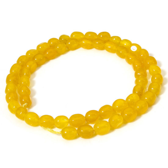 Picture of 1 Strand (Approx 54 PCs/Strand) (Grade A) Jade ( Natural Dyed ) Beads For DIY Jewelry Making Oval Yellow Faceted About 7mm x 5mm, Hole: Approx 0.6mm, 37cm(14 5/8") long