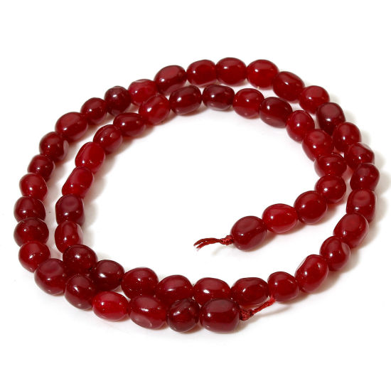 Picture of 1 Strand (Approx 54 PCs/Strand) (Grade A) Jade ( Natural Dyed ) Beads For DIY Jewelry Making Oval Wine Red Faceted About 7mm x 5mm, Hole: Approx 0.6mm, 37cm(14 5/8") long