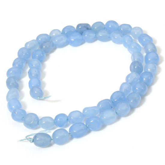 Picture of 1 Strand (Approx 54 PCs/Strand) (Grade A) Jade ( Natural Dyed ) Beads For DIY Jewelry Making Oval Light Blue Faceted About 7mm x 5mm, Hole: Approx 0.6mm, 37cm(14 5/8") long