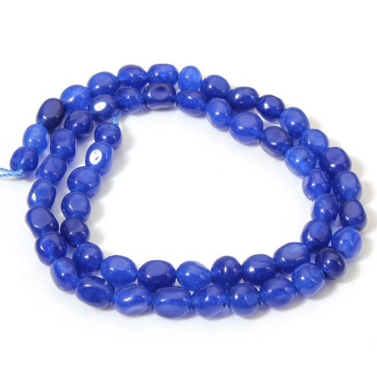 Picture of 1 Strand (Approx 54 PCs/Strand) (Grade A) Jade ( Natural Dyed ) Beads For DIY Jewelry Making Oval Royal Blue Faceted About 7mm x 5mm, Hole: Approx 0.6mm, 37cm(14 5/8") long