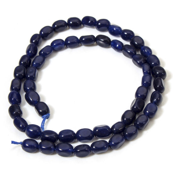 Picture of 1 Strand (Approx 54 PCs/Strand) (Grade A) Jade ( Natural Dyed ) Beads For DIY Jewelry Making Oval Dark Blue Faceted About 7mm x 5mm, Hole: Approx 0.6mm, 37cm(14 5/8") long