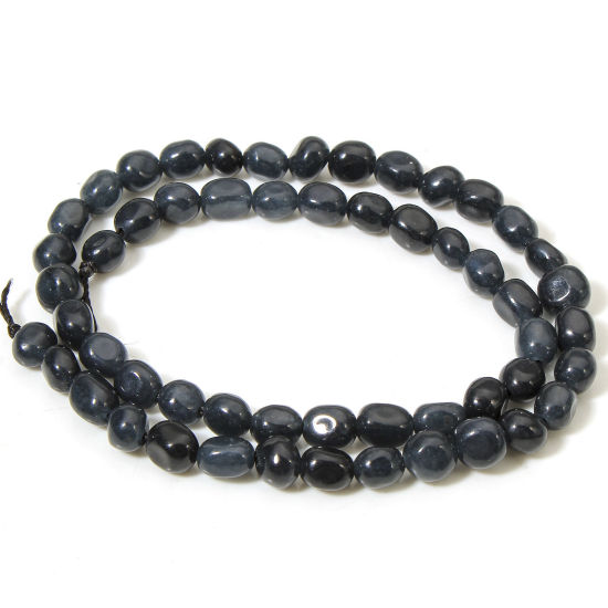 Picture of 1 Strand (Approx 54 PCs/Strand) (Grade A) Jade ( Natural Dyed ) Beads For DIY Jewelry Making Oval Dark Gray Faceted About 7mm x 5mm, Hole: Approx 0.6mm, 37cm(14 5/8") long