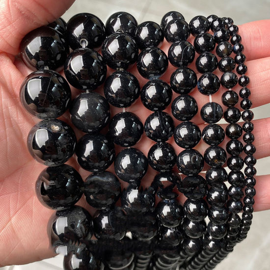 Picture of 1 Strand ( 90 PCs/Strand) (Grade 3A) Agate ( Natural ) Loose Beads For DIY Charm Jewelry Making Round Black About 4mm Dia