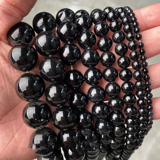 Picture of 1 Strand ( 90 PCs/Strand) (Grade 5A) Agate ( Natural ) Loose Beads For DIY Charm Jewelry Making Round Black About 4mm Dia