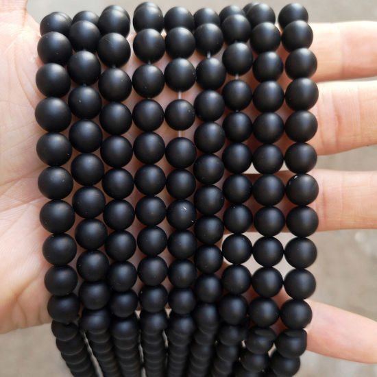 Picture of 1 Strand ( 90 PCs/Strand) (Grade 7A) Agate ( Natural ) Loose Beads For DIY Charm Jewelry Making Round Black Frosted About 4mm Dia