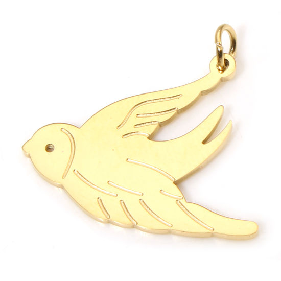 1 個 エコフレンドリー 真空メッキ 304ステンレス鋼 おしゃれ チャーム 鳩 金メッキ 20.5mm x 19.5mm、 の画像